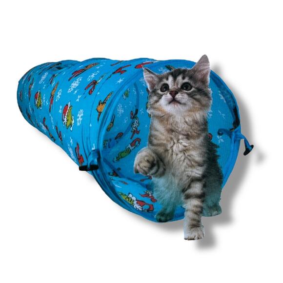 The Grinch Pop Up Cat Tunnel Toy Blue Christmas Crinkle Play Enrichment Exercise - Picture 2 of 4